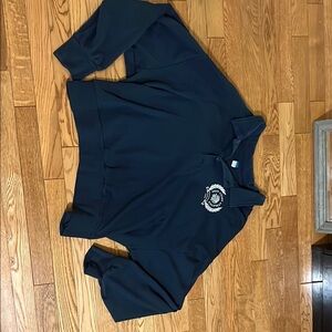 Navy Blue Polo Sweatshirt with Embroidered Crest